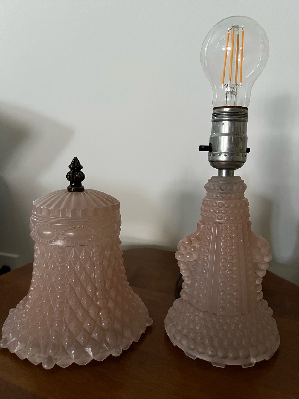 VTG- PAIR of 1930’s Pink Satin Hobnail Depression Glass Boudoir Lamp-See Pics ! - Picture 3 of 16